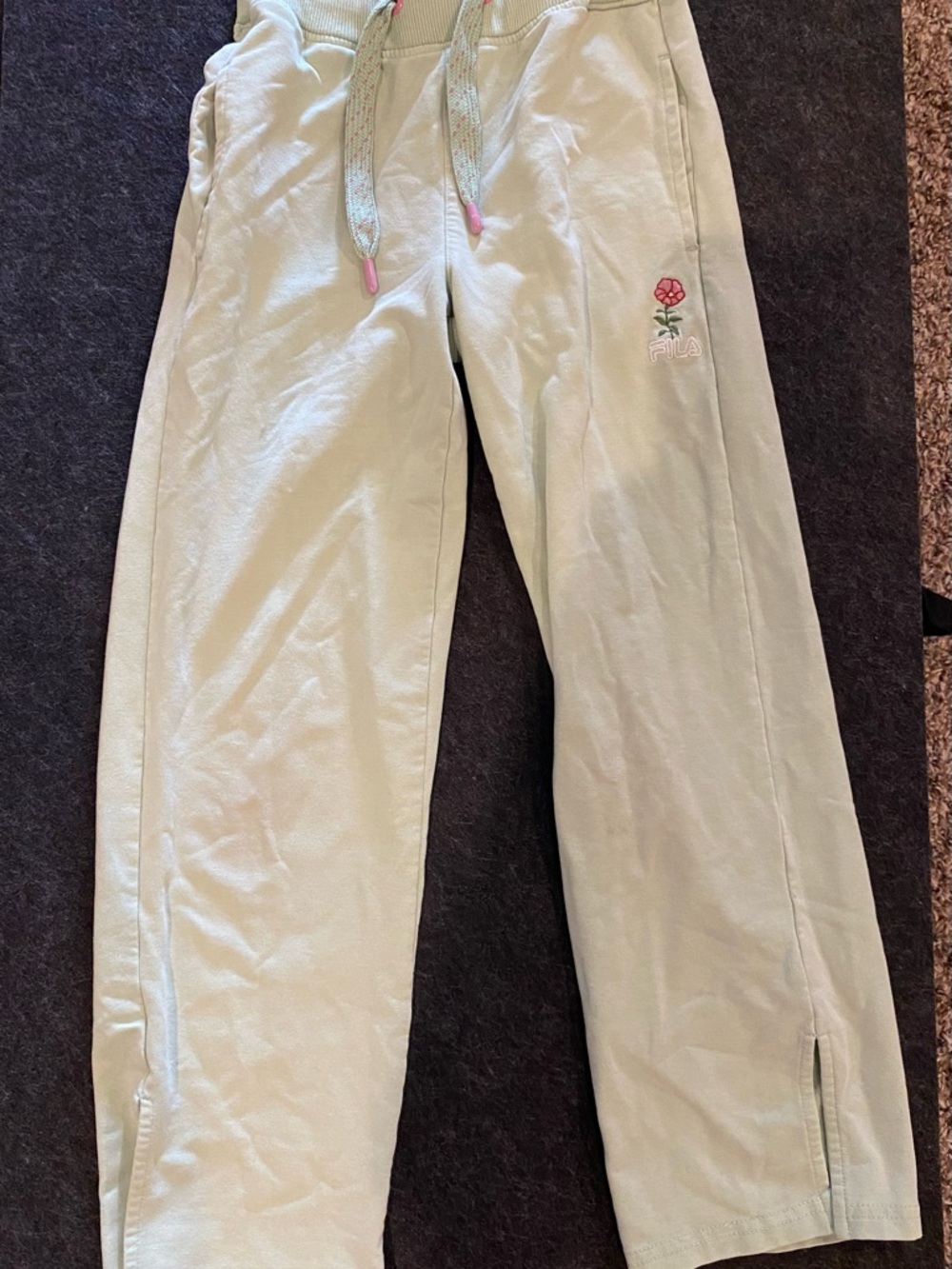 Fila Mint Green Girls' Sweatpants with Pink Floral Embroidery